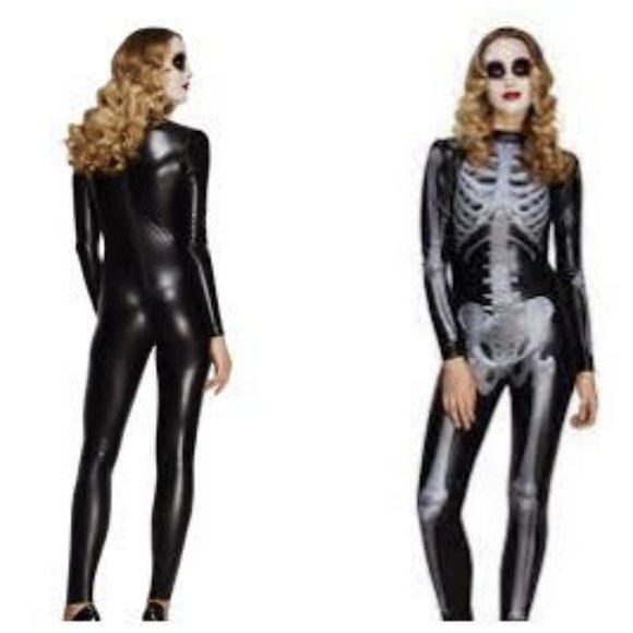 Fever Miss Whiplash Skeleton Printed Catsuit Costume szS NWT - Picture 1 of 5